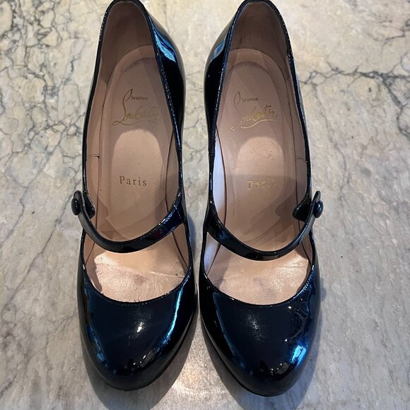 Christian Louboutin - Patent Charleen Mary Jane 100mm Black Leather Pumps - 37 - Picture 3 of 10